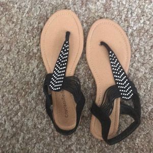 Black and rhinestone sandals